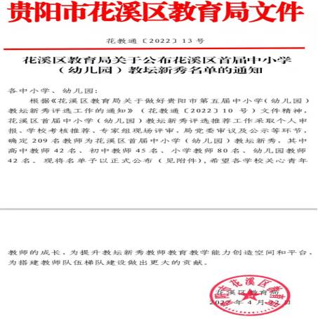 贵州民族大学附属学校两名教师获区市“教坛新秀”荣誉称号